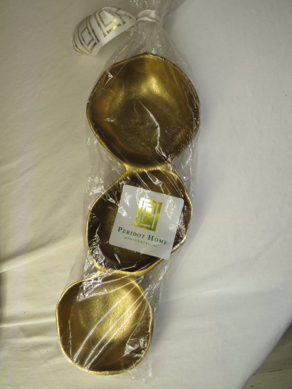 Connected Hammered Brass Bowl Trio | Linked Decorative Dish Set | Boho Modern - Picture 5 of 7
